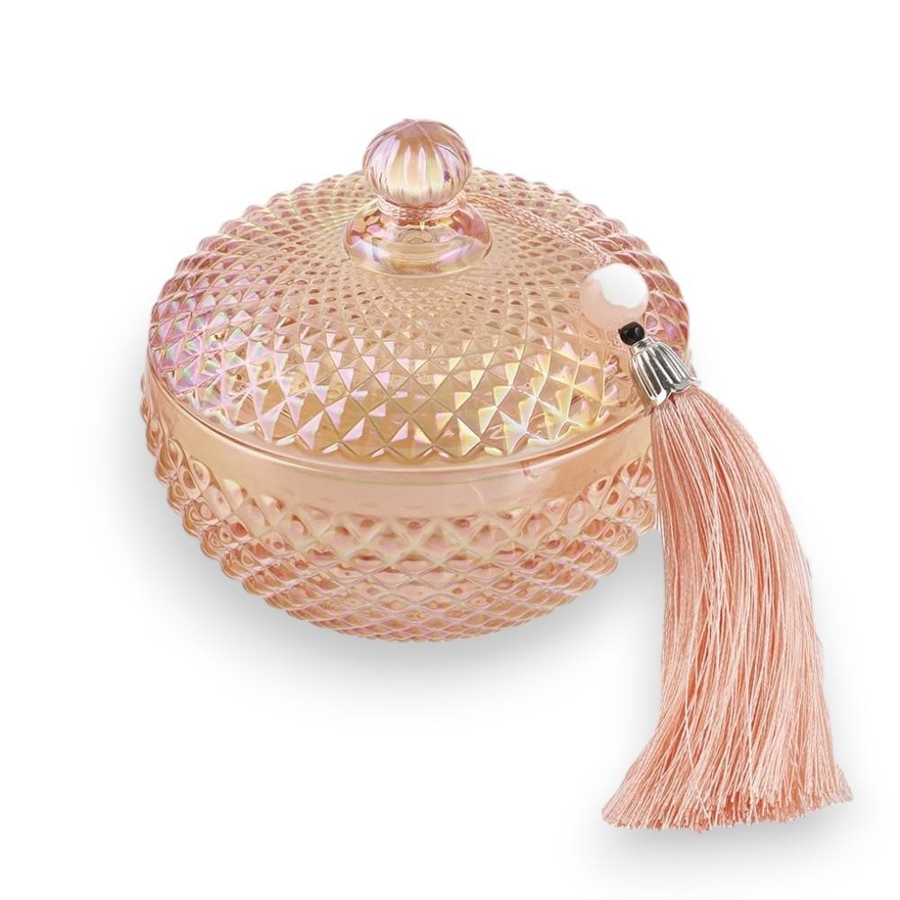 CANDELA IN VETRO ROSA BOMBATO C NAPPINA